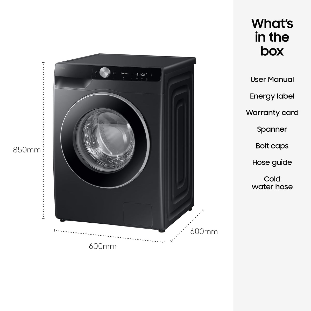 Samsung Series 6 AI Energy Washing Machine, 9kg, 1400rpm, Black, WW90DG6U25LBU1
