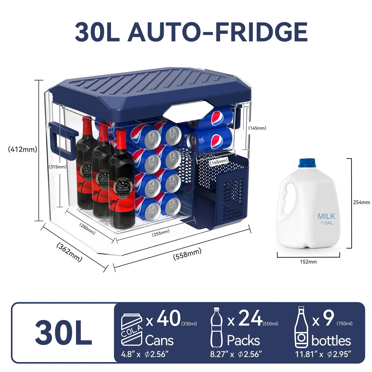 BINGI 12.8L Car Fridge Freezer Portable Compressor Cooler, 12V/24V DC & 100-240V AC Mini Refrigerator for Camping, RV, Truck, Boat, Travel, Picnic, Home Use (-18℃ to 15℃)