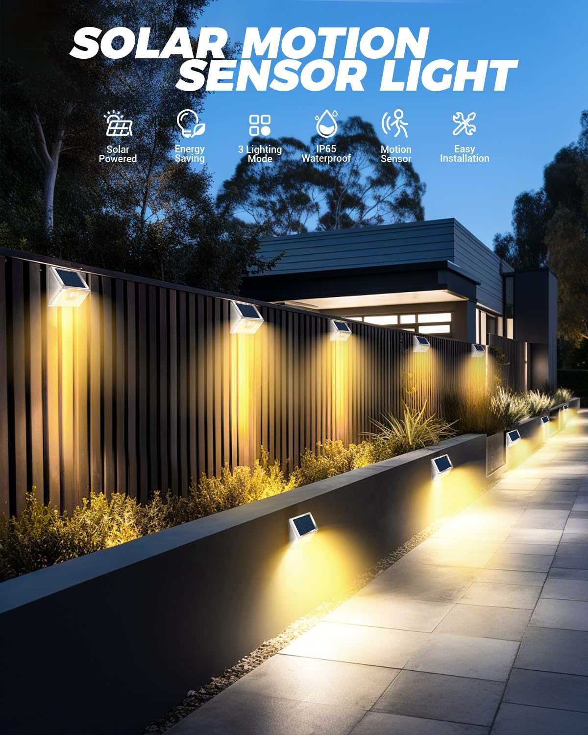 vighep Solar Security Lights Outdoor Motion Sensor, White 318LED Led Solar Powered Light with 3 Lighting Modes, IP65 Waterproof Wireless Pir Wall Light for Outside Garden Fence Yard-Warm White