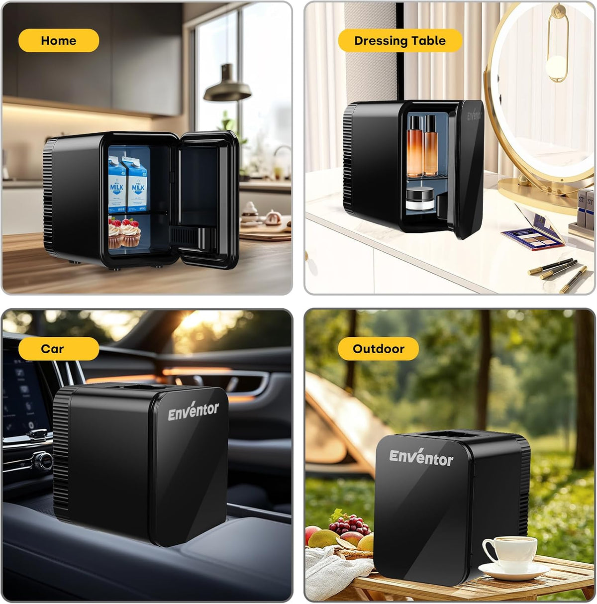 Enventor Mini Fridge 4 Litre/ 6 Can, Portable Cooler and Warmer, AC+12V DC