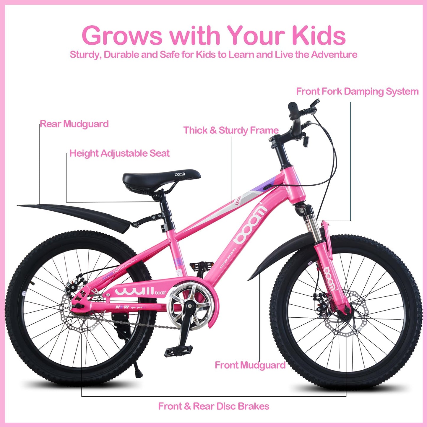 LSBIKE Kids Mountain Bike with Front Suspension & Disc Brakes — 18"/20"/22" | Ages 5-13