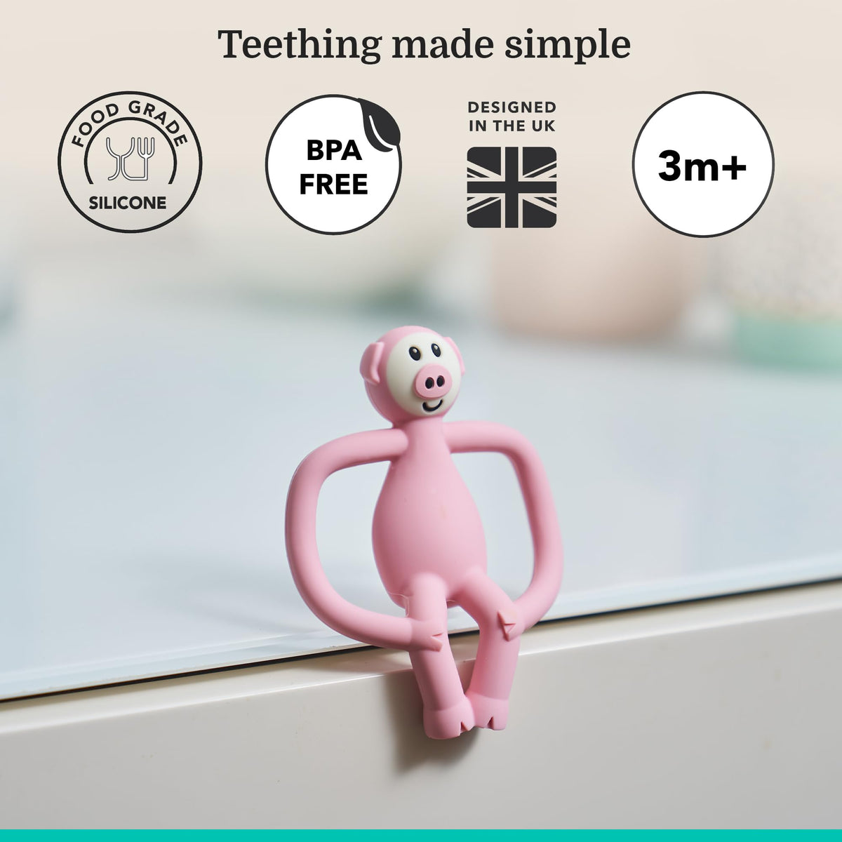 Matchstick Monkey, Antimicrobial Silicone Teether & Gel Applicator, Easy To Grip, BPA Free, 3 Months Old+, 11 cm, Gigi Giraffe, Pack of 1