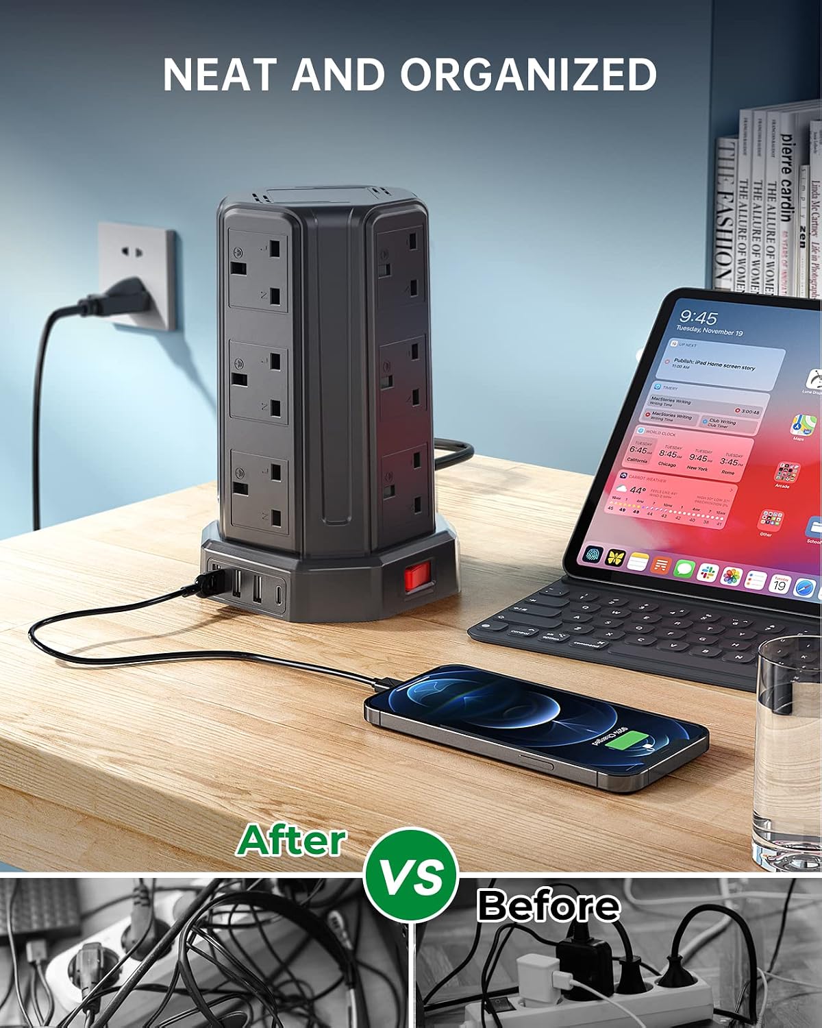Tower Extension Lead 3M, Extension Cable with USB Ports