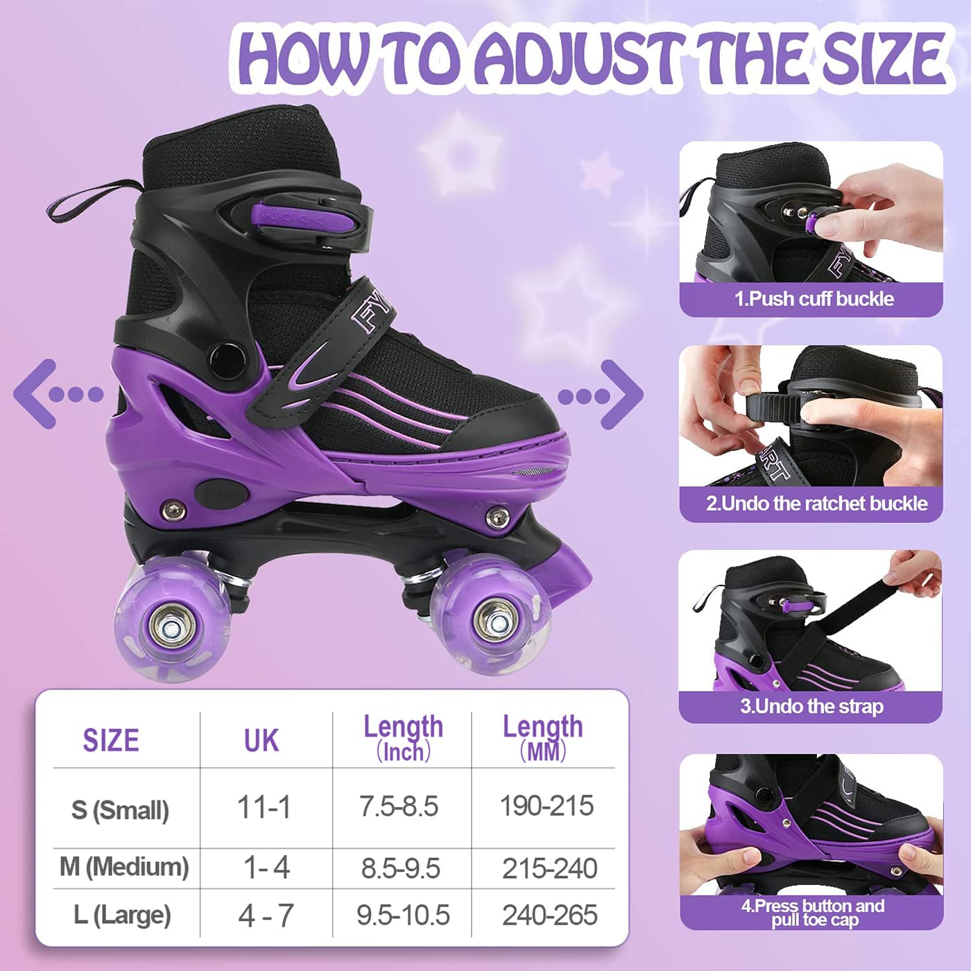 Kids Roller Skates for Girls Boys Adjustable Roller Skates with Light Up Wheels, Fun Illuminating for Girls Boys, Suitable for Both Indoor and Outdoor Use