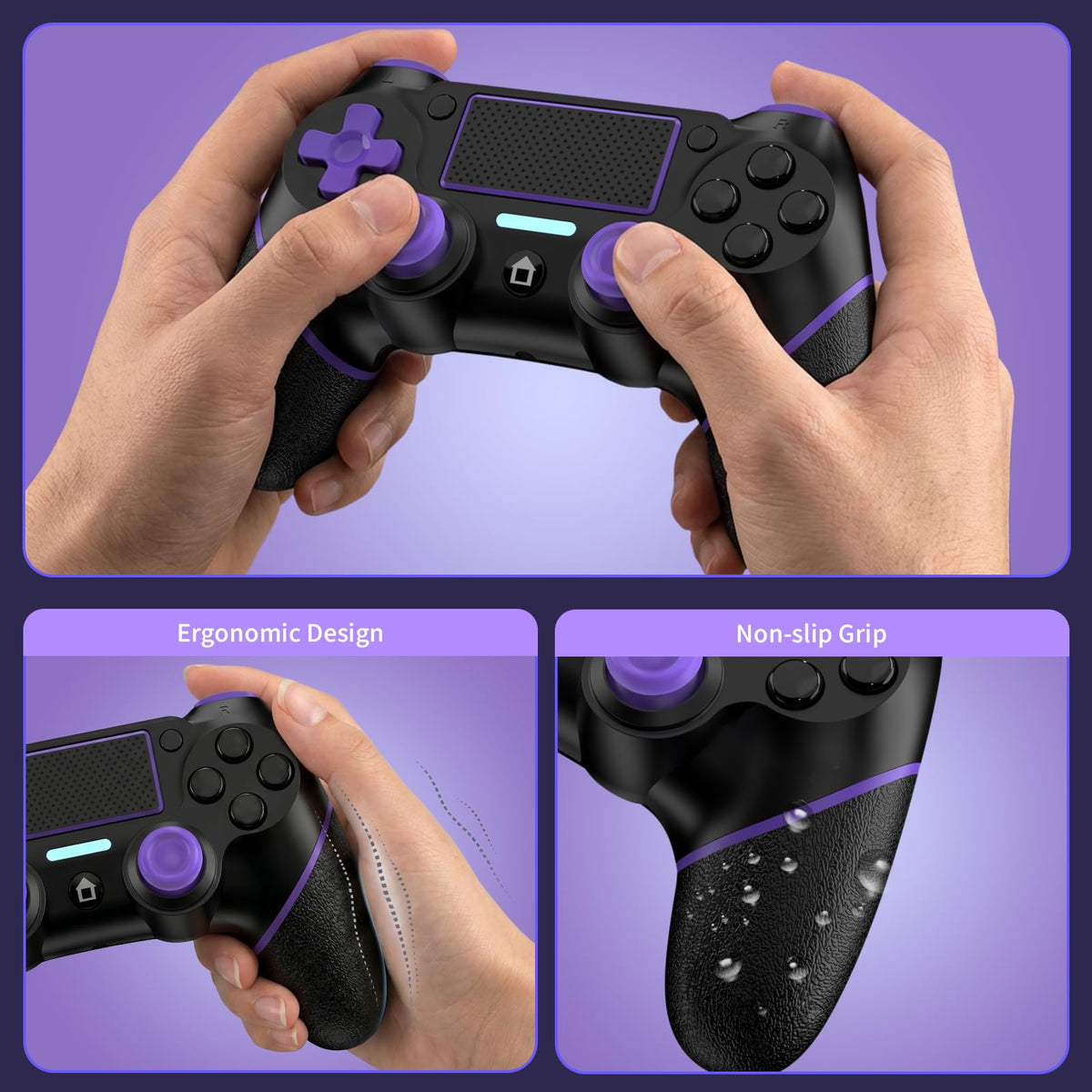 Reddening for PS4 Controller 2 Pack, Controller PS4 for PS4/Pro/Slim/PC, Gamepad Joystick with Turbo/Back Button/Dual Vibration/6-Axis Gyro Sensor/Touch Panel (2 printed purple)