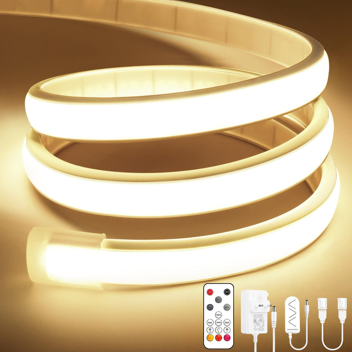 Lamomo COB LED Strip Light 5M, White Dimmable Neon Rope with Remote