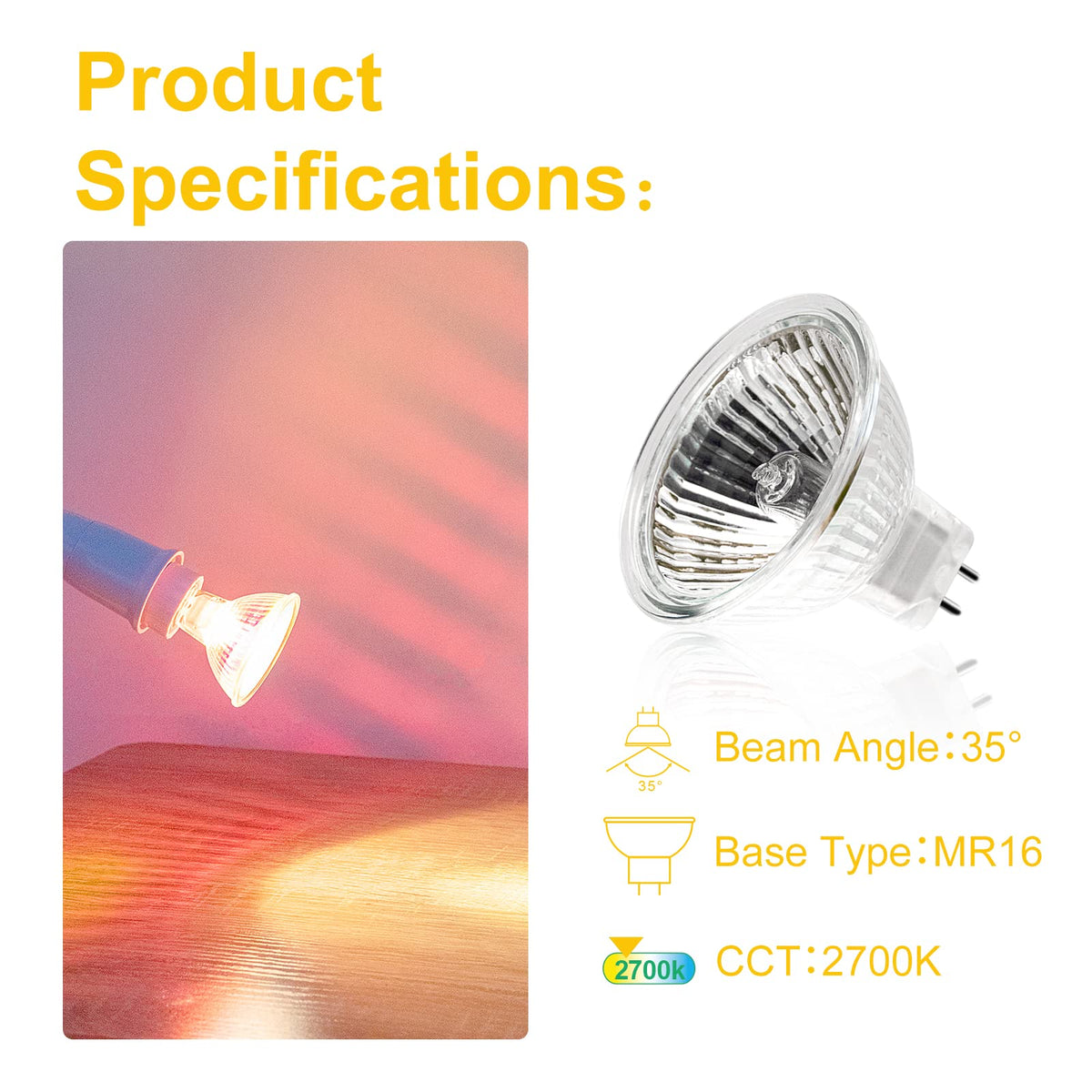 MR16 Halogen Bulbs, （6 Pack） 12V 35W Gu5.3 Halogen Light Bulbs Dimmable Glass Cover for Ceiling Light, 2 Pin Light Bulbs 2700K Warm White