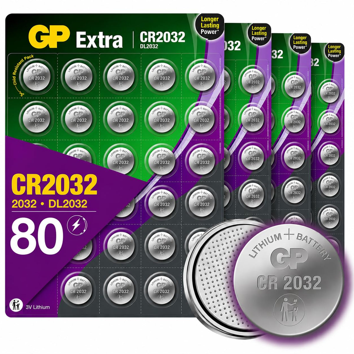 GP Extra CR2032 3V Lithium Coin Batteries – Pack of 10, AirTag & Key Fob