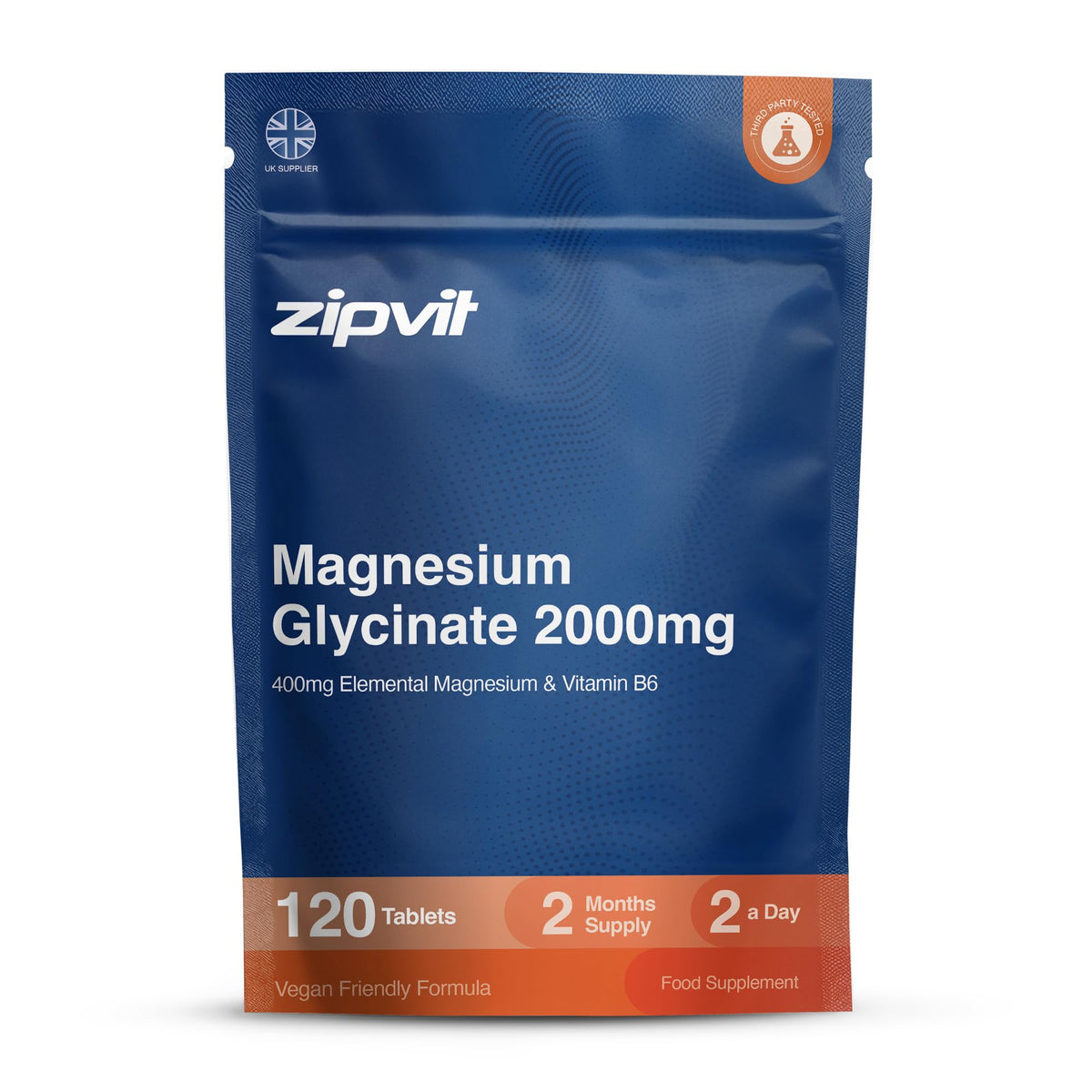 Zipvit Magnesium Glycinate 2000mg with Vitamin B6, 120 Tablets - Vegan