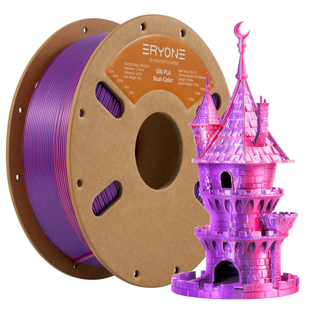 ERYONE Silk PLA Filament 1.75mm,3D Printer Filament PLA,Shiny Glossy PLA Filament,+/-0.03mm,1kg(2.2lbs)/Spool,Silk Liquid Gold