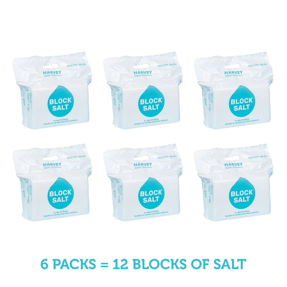 Harvey Block Salt for Water Softeners | Original Pure Grade A Food Quality Salt | 3 Bags, Securely Boxed | Each Bag Contains 2 Blocks | Efficient Softening Solution