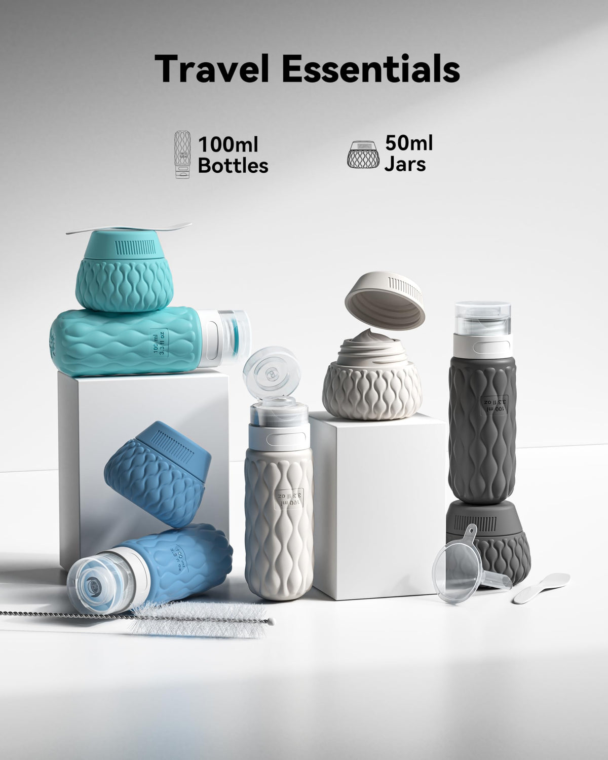 100ml Silicone Travel Bottles for Toiletries for Shampoo and Conditioner