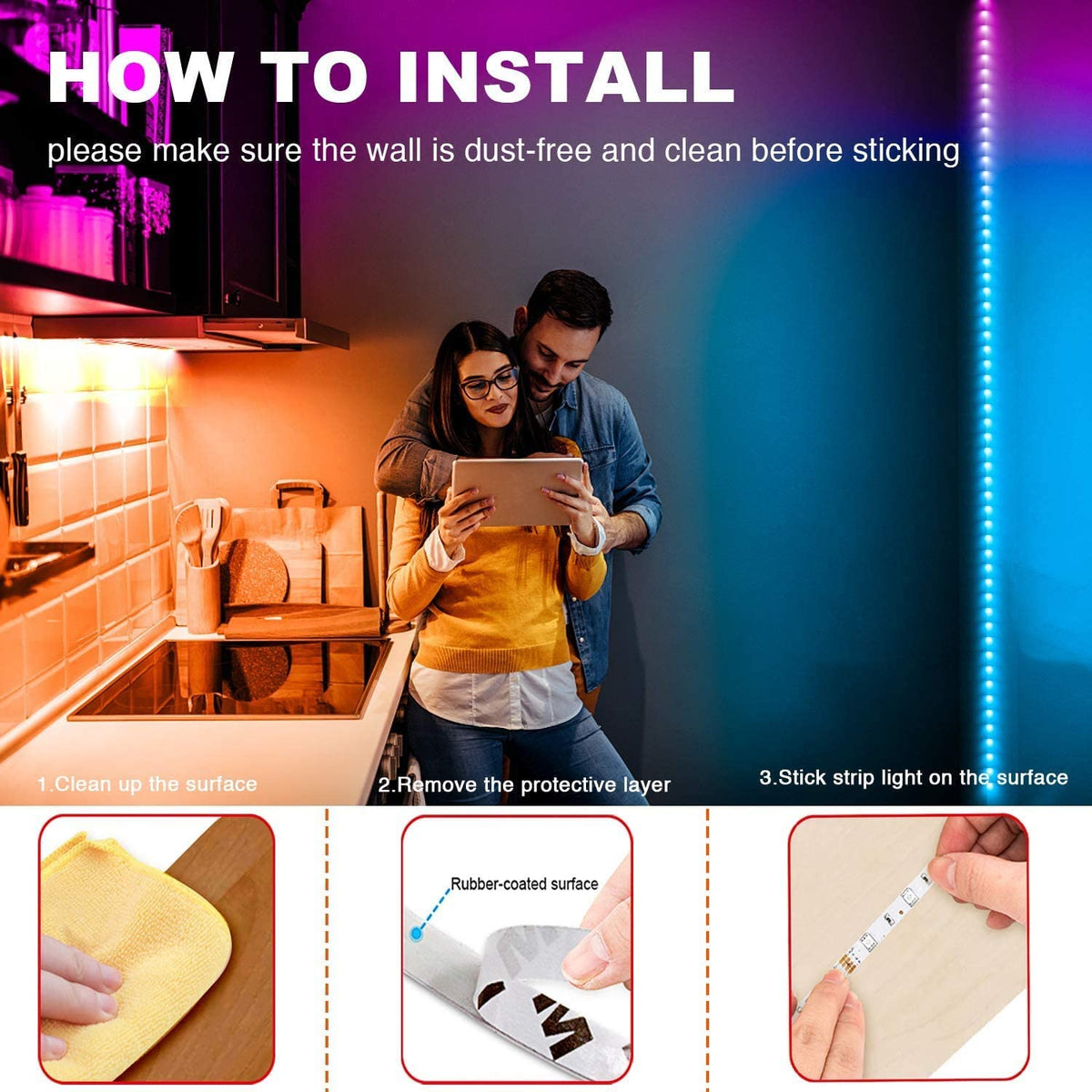phopollo 5m RGB LED Strip Lights with Remote for Bedroom, Party.24V 5050 RGB, 44-Key Remote, Flexible Adhesive, Bedroom/Party Use