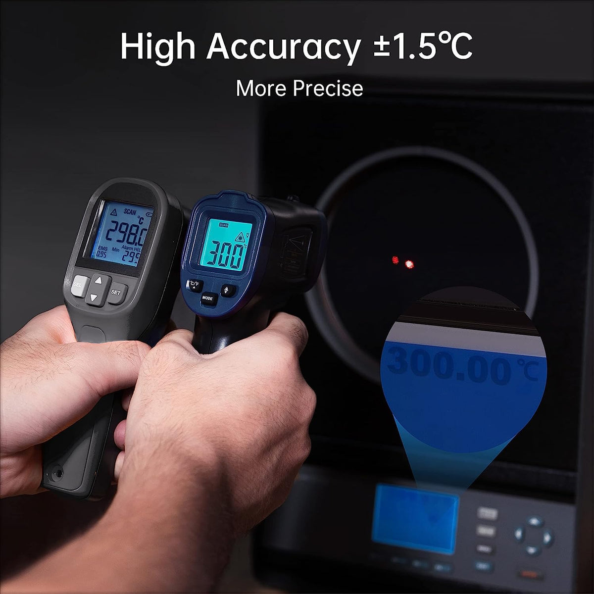 ERICKHILL Infrared Thermometer -50℃~550℃ With -50~260℃ Meat Thermometer, Non-Contact Laser Thermometer Gun LCD Backlit Digital Display Adjustable Emissivity - for Vehicle Repair/Cooking/BBQ/Freezer