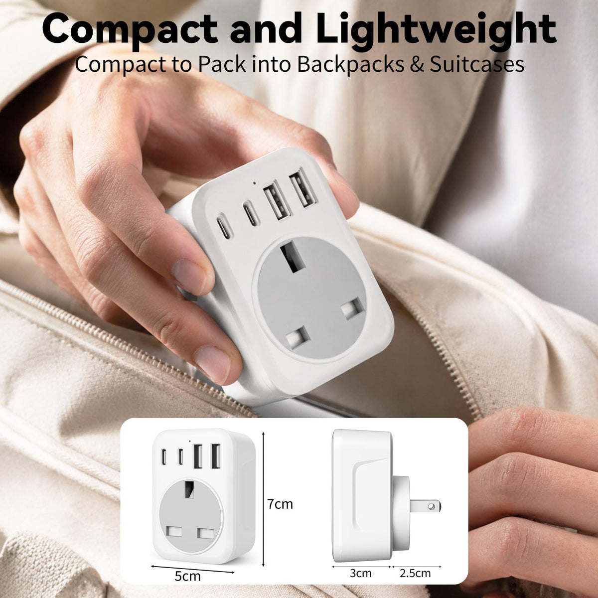 UK To European Plug Adapter,5 IN 1 European Travel Adaptor with 2 USB C & 2 USB A,Grounded EU Plug Adapter for Germany Spain France Turkey Greece etc (Type E/F)
