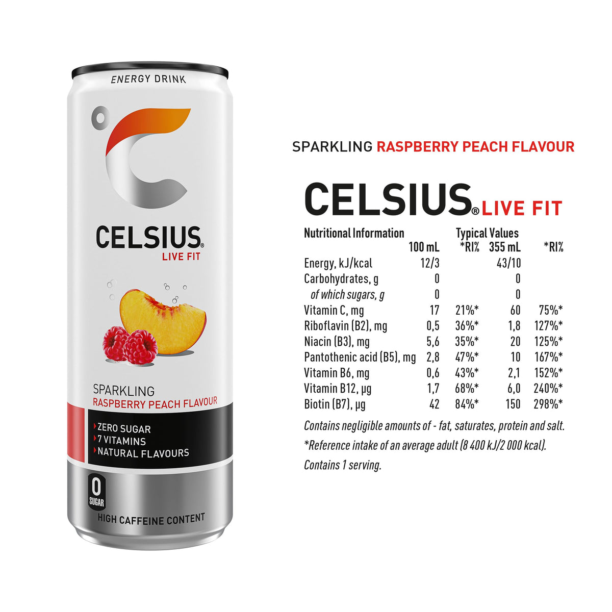 CELSIUS Energy Drink, Sparkling Mango Lemonade, Natural Flavours. No Artificial Colours, Sugar Free Energy Drinks, 355 mL, 4-Pack
