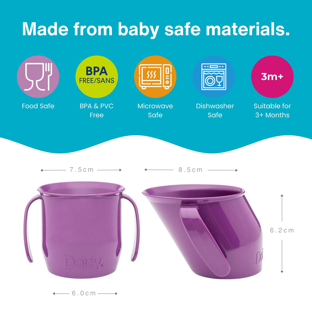 Doidy Cup, Open Cup for Training Baby 6 Months-3 Years, 200ml, Slanted Weaning Cup with Handles for Learning to Drink, BPA Free, 2 Pack (Orange)