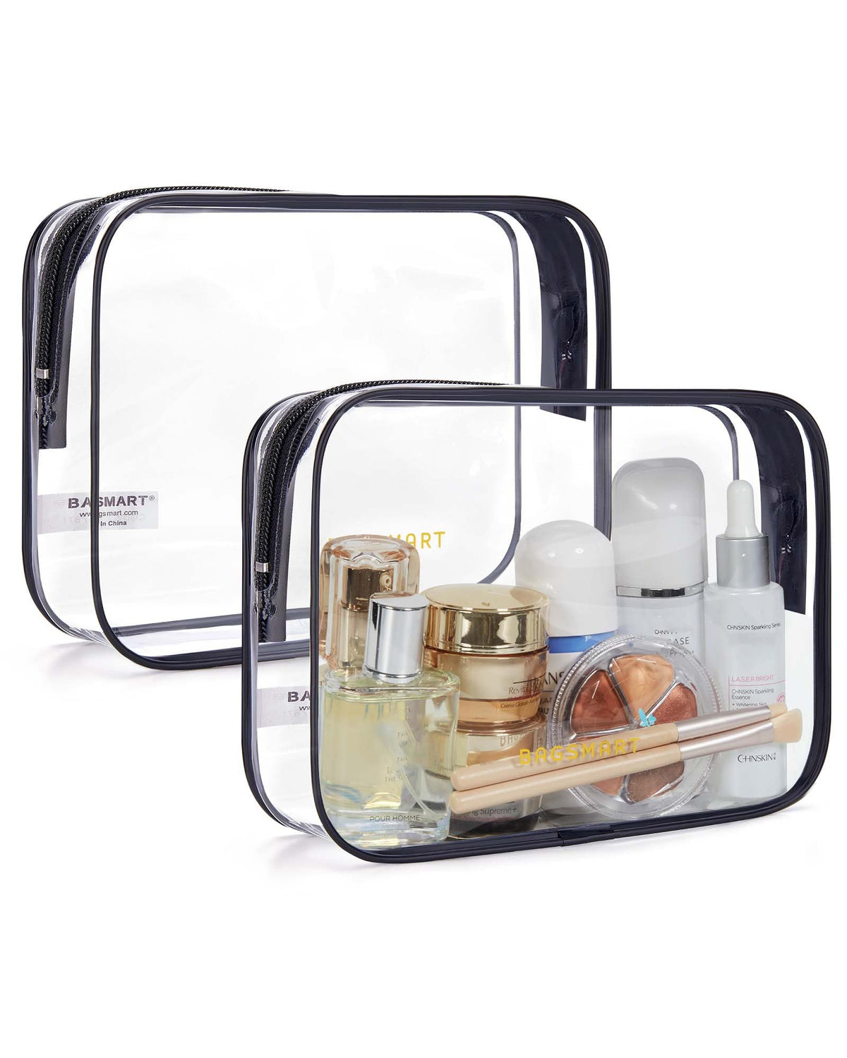 BAGSMART 2pcs Clear Toiletry Bag TSA Travel Essential for Makeup Liquids (Pack of 2)