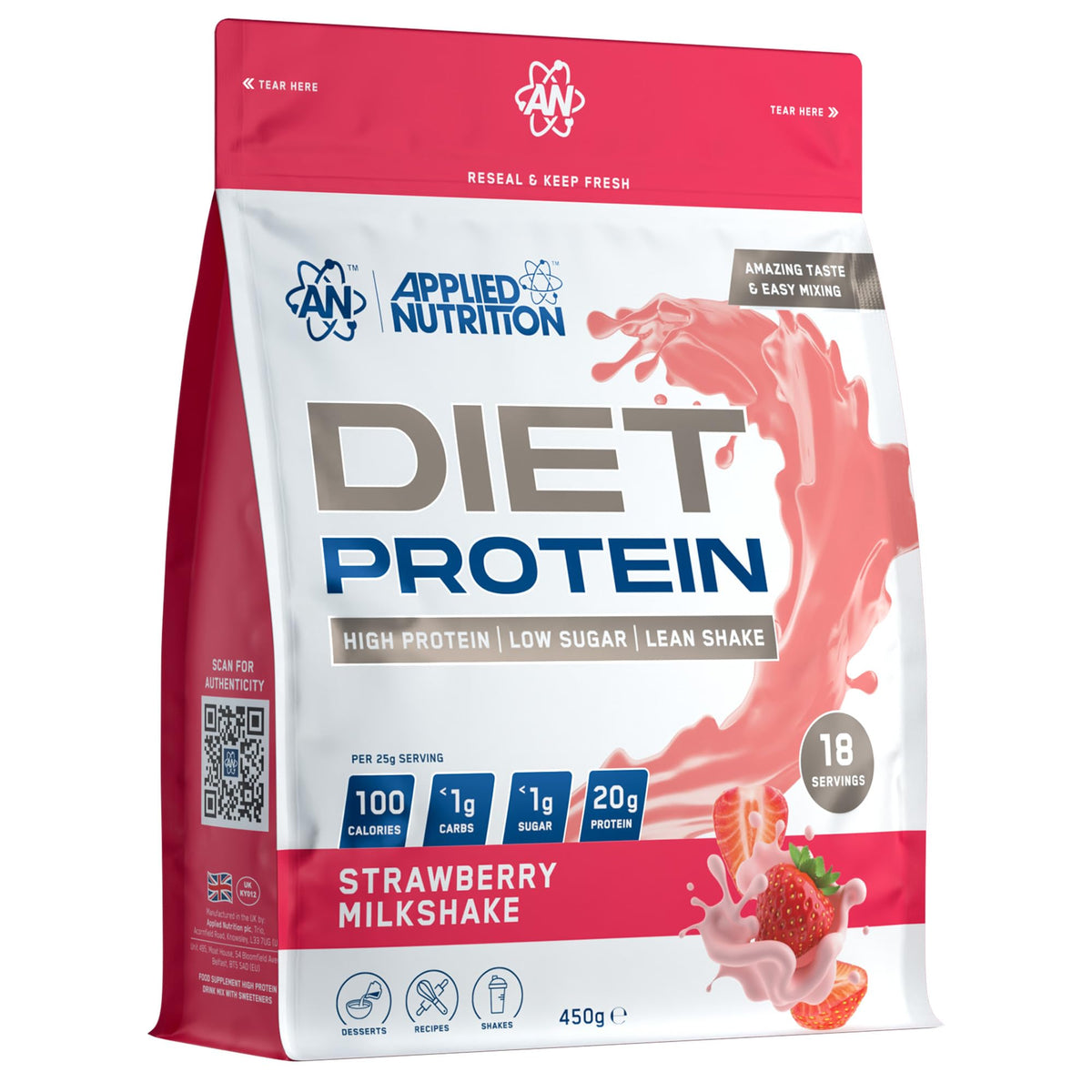 Applied Nutrition Diet Whey - High Protein Powder Supplement, Low Carb & Sugar, for Weight Management with CLA, L Carnitine, Green Tea (450g - 18 Servings) (Vanilla)