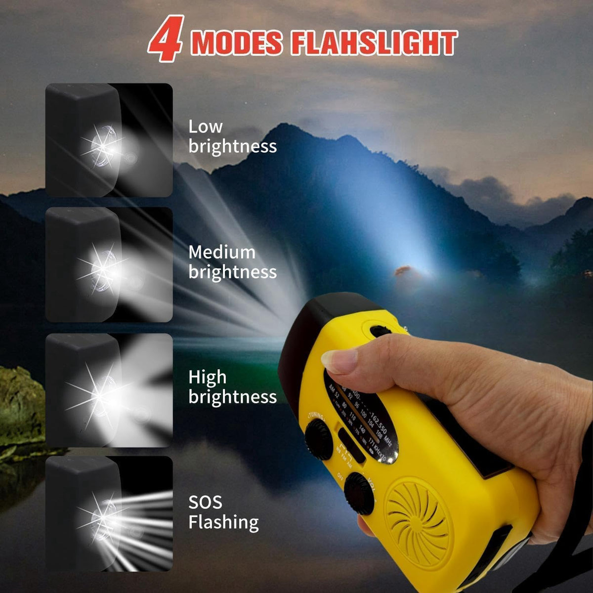 5000mAh Wind Up Solar Radio, Emergency Crank Weather Radio, FM/AM Radios
