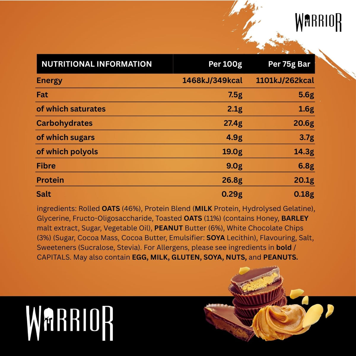 Warrior RAW Protein Bars 12 x 75g High Protein Oat Flapjack Snack