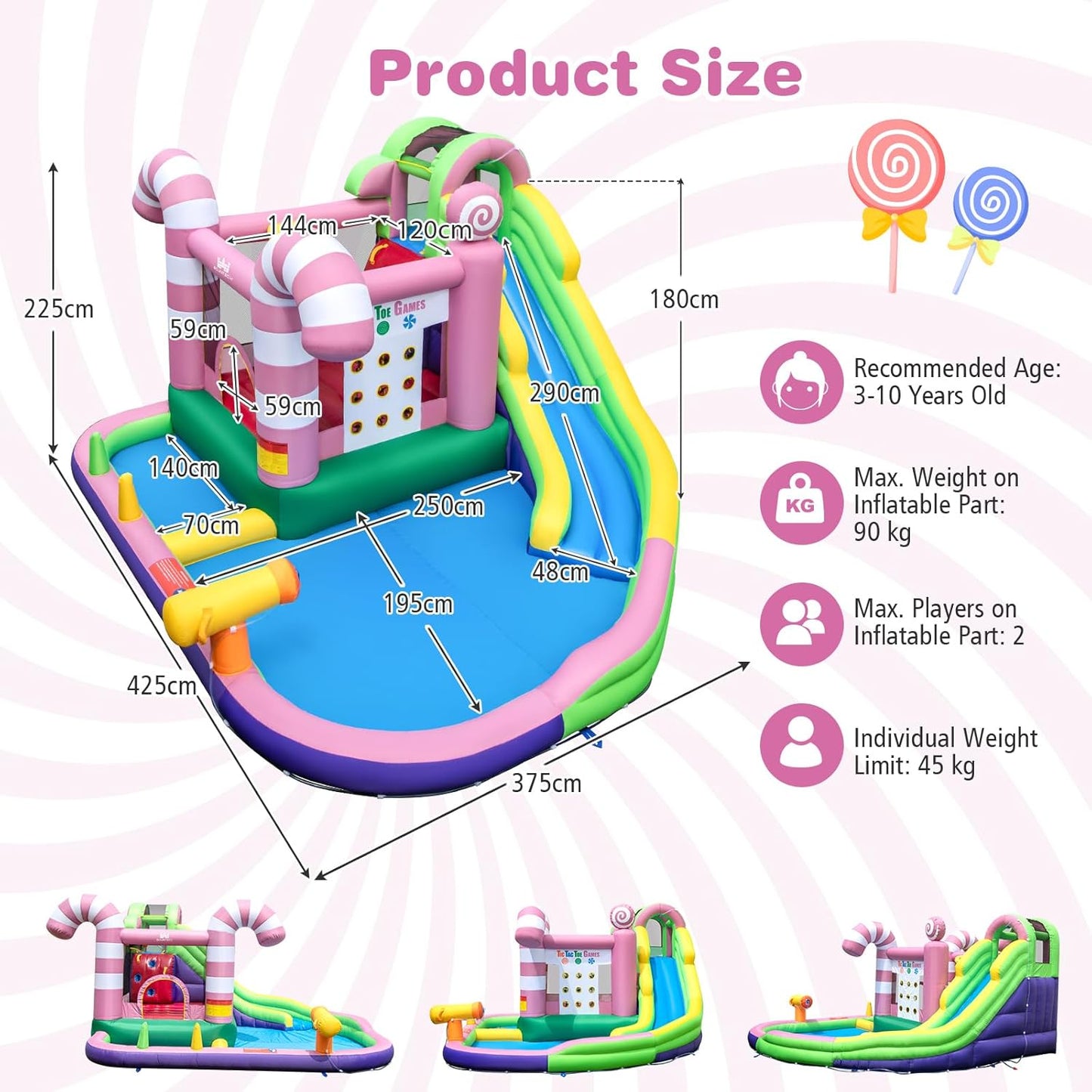Maxmass Kids Inflatable Bounce House with Water Slide, Climbing Wall & Pool — 425 x 375 x 225 cm