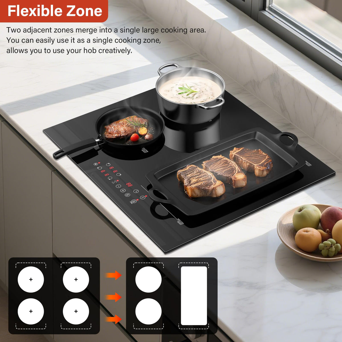 Single Induction Hob 2000W, Portable Induction Cooker with 10 Power & Temperature Levels, Touch Control, Child Lock, 3-Hour Timer, Residual Heat Indicator, Black Glass Panel Electric Hob