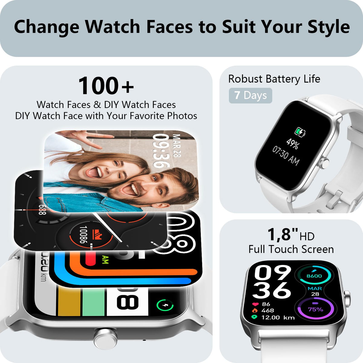 Smart Watch for Women, Answer/Make Calls, Alexa Built-in, [1.8"HD Screen] Smart Watches for Women iPhone/Samsung/Android, Fitness Watch with Heart Rate Sleep SpO2 Monitor,IP68 Waterproof, 100+ Sports