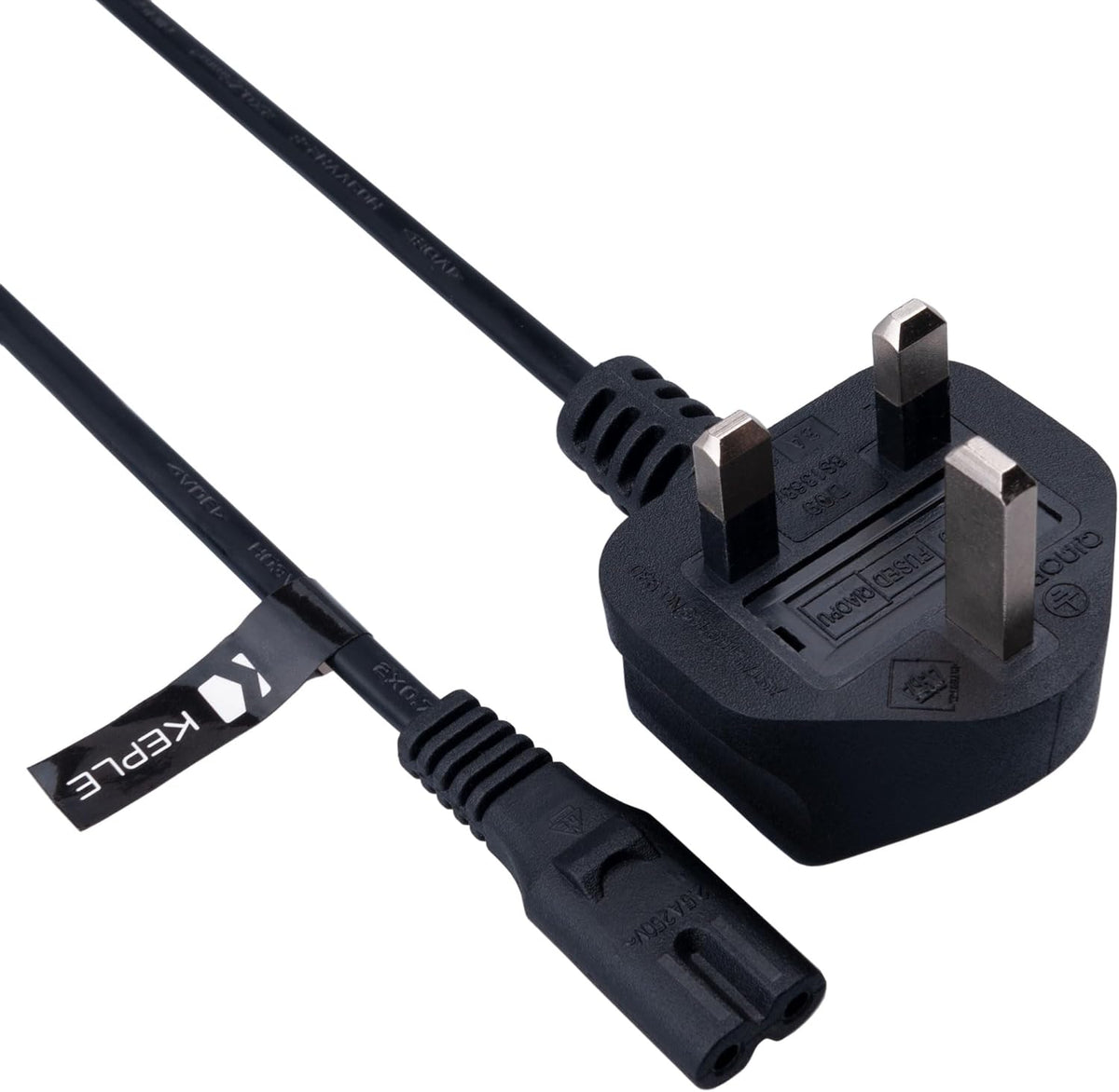 Keple 2m Figure 8 Power Lead - C7 2 Pin Mains Cable Compatible with PS5 PS4 Xbox Samsung LG HP Canon Sony Pixma Panasonic Brother Philips Sharp JVC Asus Toshiba - Printers TV etc. UK Plug (Black)