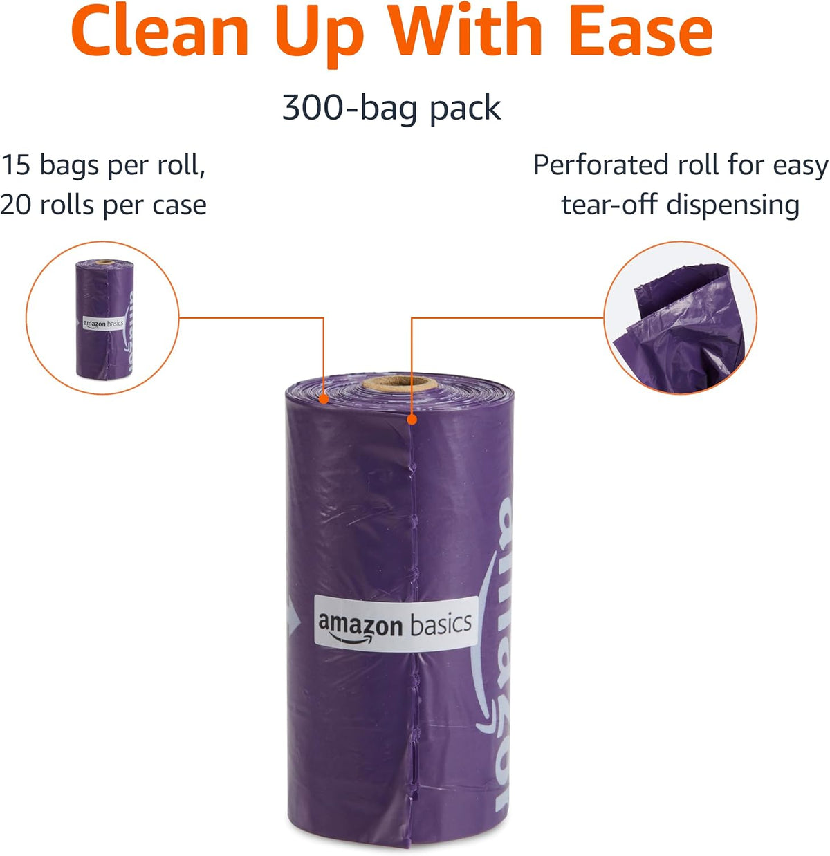 Amazon Basics Dog Poop/Waste Bags without Dispenser, Lavender, 300 Bags (20 Packs of 15 Bags)