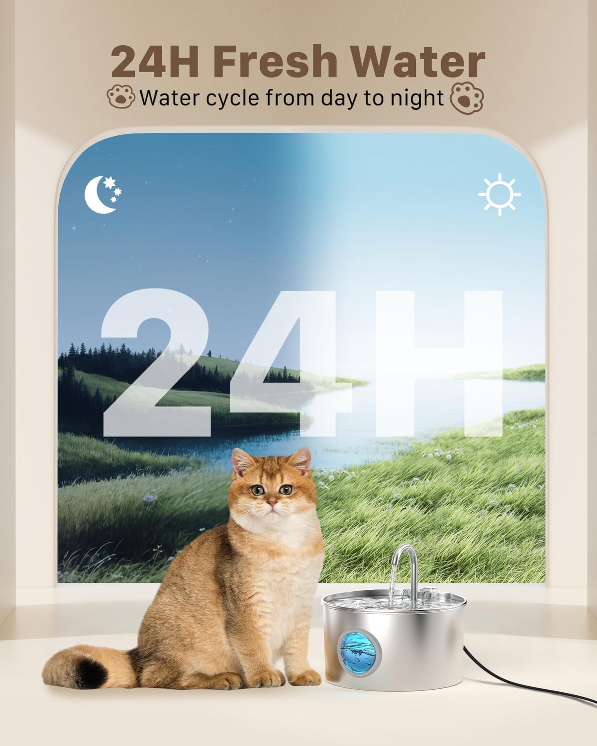 Cat Water Fountain Stainless Steel: Water Fountain Cat Bowl - 3.2L Drinking Fountains for Cats - Pet Water Dispenser - with 6 Carbon Filters + 3 Sponges