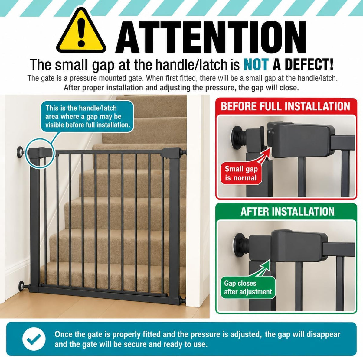 For Your Little One Pressure Fit Safety Stair Gate – 100–107 cm – 2 x 7 cm Extensions Included – No Screws Needed | One-Hand Opening | Baby & Pet Gate for Stairs & Doorways, Grey