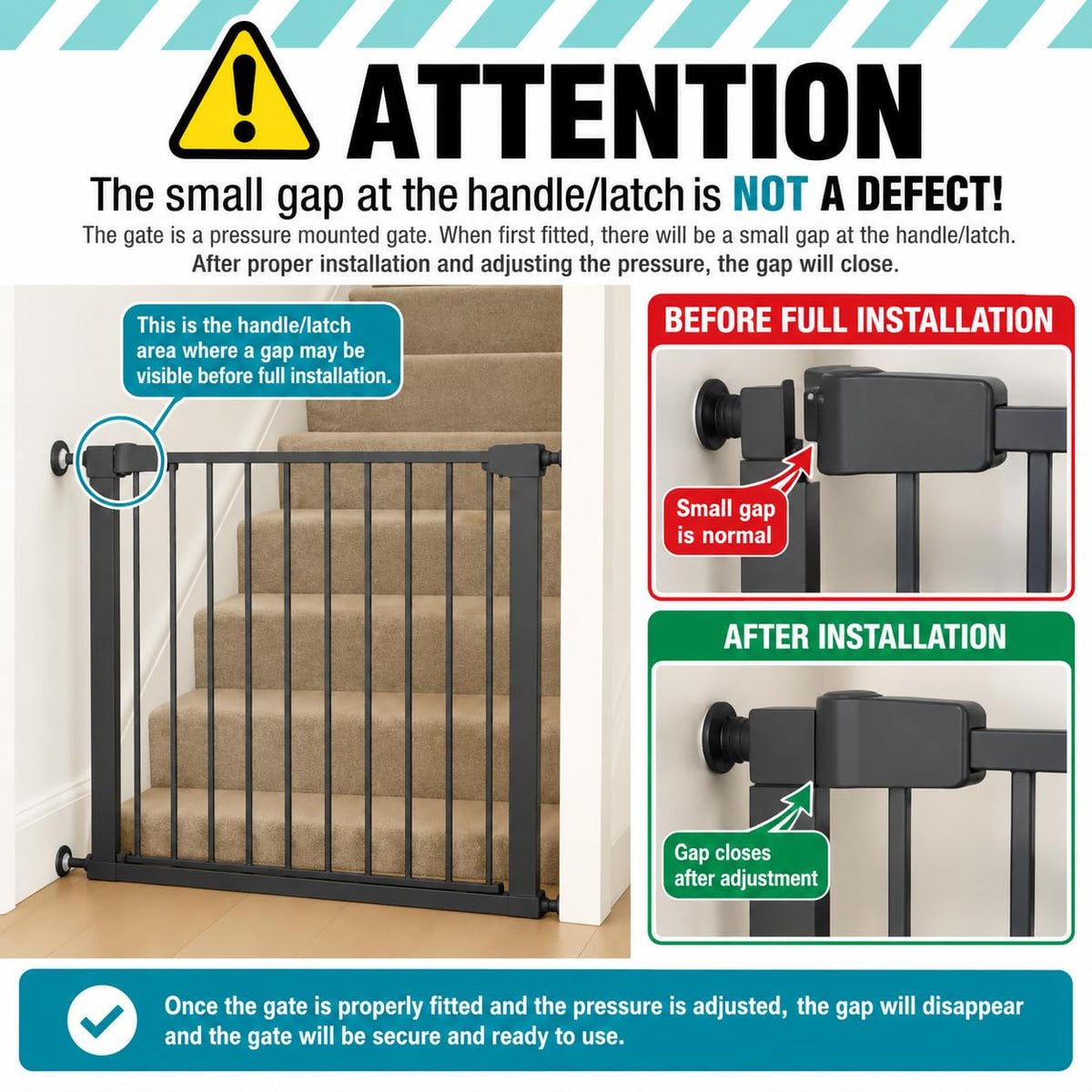 For Your Little One Pressure Fit Safety Stair Gate – 100–107 cm – 2 x 7 cm Extensions Included – No Screws Needed | One-Hand Opening | Baby & Pet Gate for Stairs & Doorways, Grey