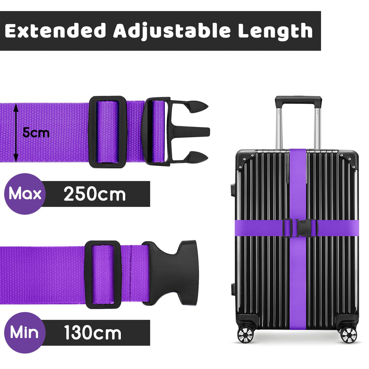 WISYOK Luggage Straps Extended, 4 Pack, 130-250cm Adjustable, Blue Orange