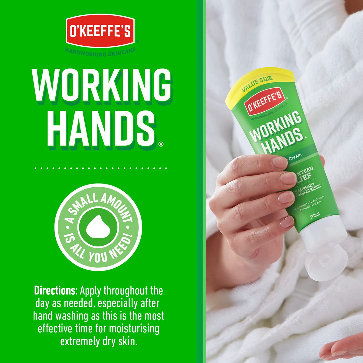 O'Keeffe's Working Hands, 96 g Jar 2 Pack - Hand Cream for Extremely Dry, Cracked Hands | Instantly Increases Moisture Content, Forms a Protective Layer and Prevents Moisture Loss