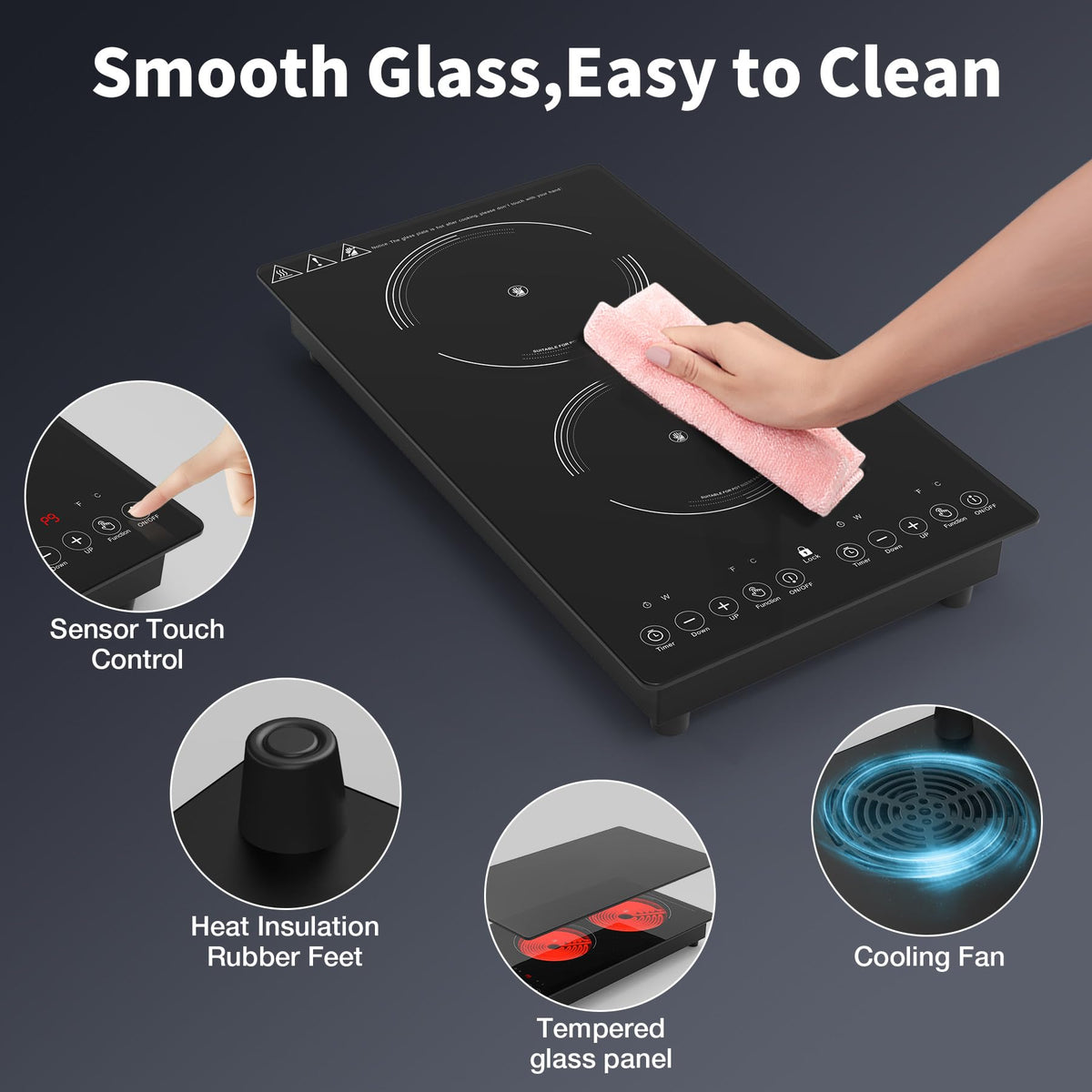 GIHETKUT single electric hob,220V 2000W Electric Hob with LED Touch Control,10 Power Levels, 4H Timer, Safety Lock,portable single burner hob Overheat protection