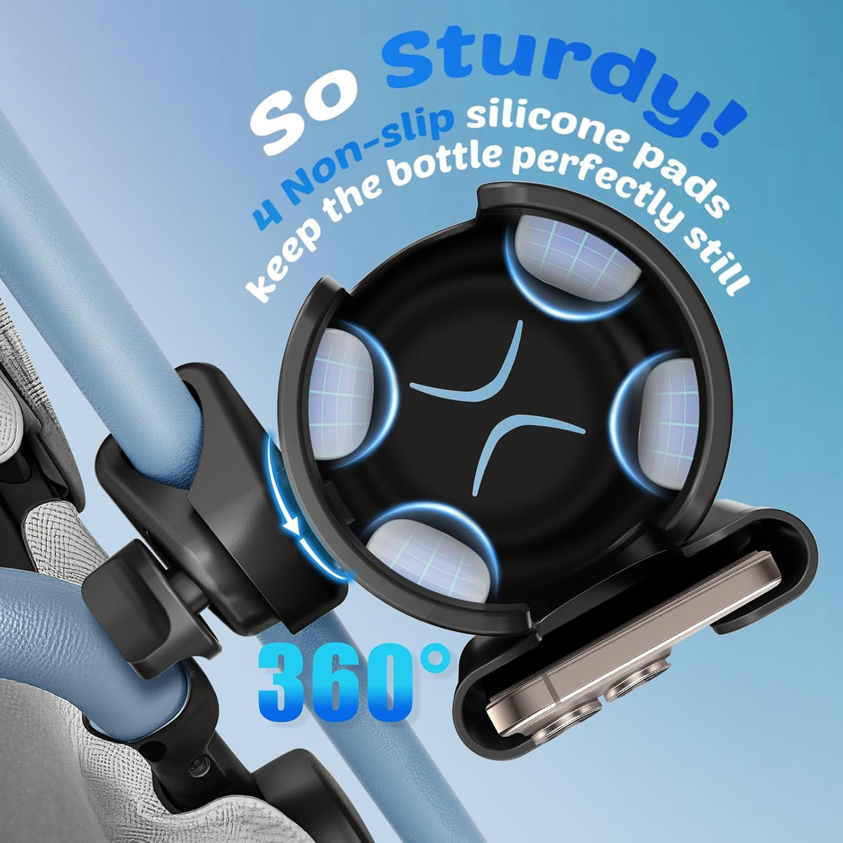 2-Pack Pram Cup Holder with Phone Holder, Universal Pram Buggy Accessories