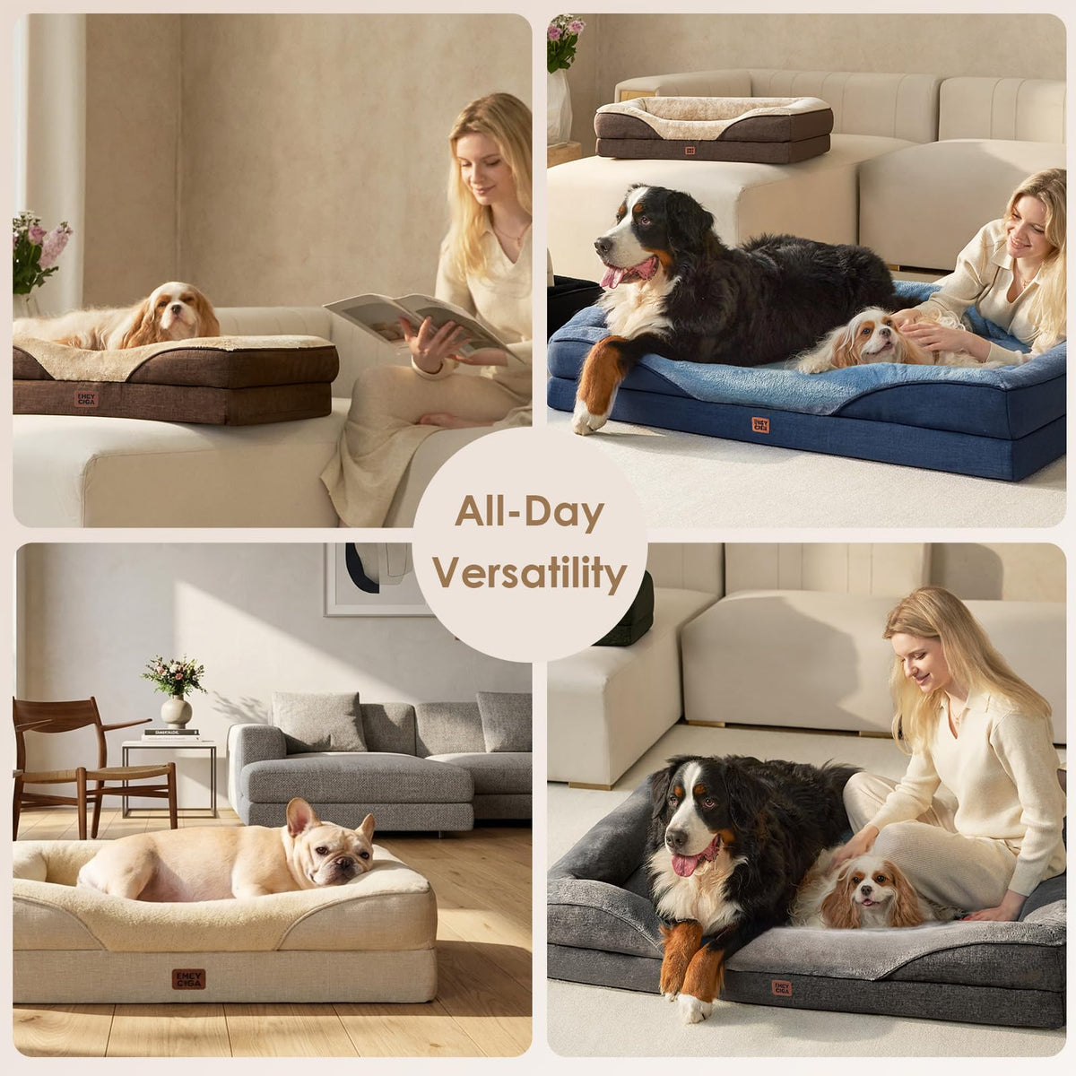EHEYCIGA Memory Foam Orthopedic Dog Beds Large, 91x68x17cm, Dark Grey