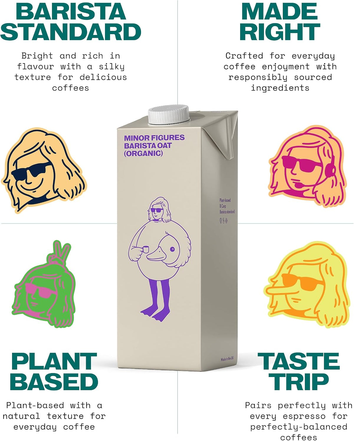 Minor Figures Barista Oat (Organic) – Perfect for Smooth, Silky Coffees – Vegan – Non-Dairy – Shelf-Stable – 1L x 6 Cartons