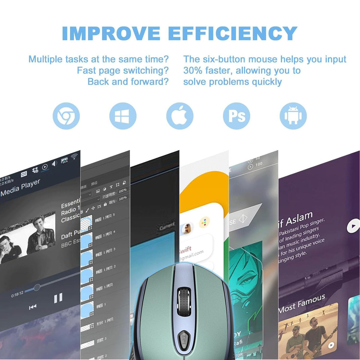 cimetech Wireless Mouse for Laptop, Portable Slim Silent Design for Left & Right Hand Users, Storable Nano Receiver, 800-1600 DPI, 2.4G Compact Computer Mice for MacBook, PC, Windows, Chromebook