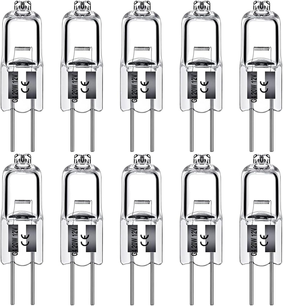 Levidon G4 Halogen Light Bulbs 20W 12V Clear Capsule 2 Pin Lamp Bulb Halogen Pin Base Warm White Dimmable 10 Pack
