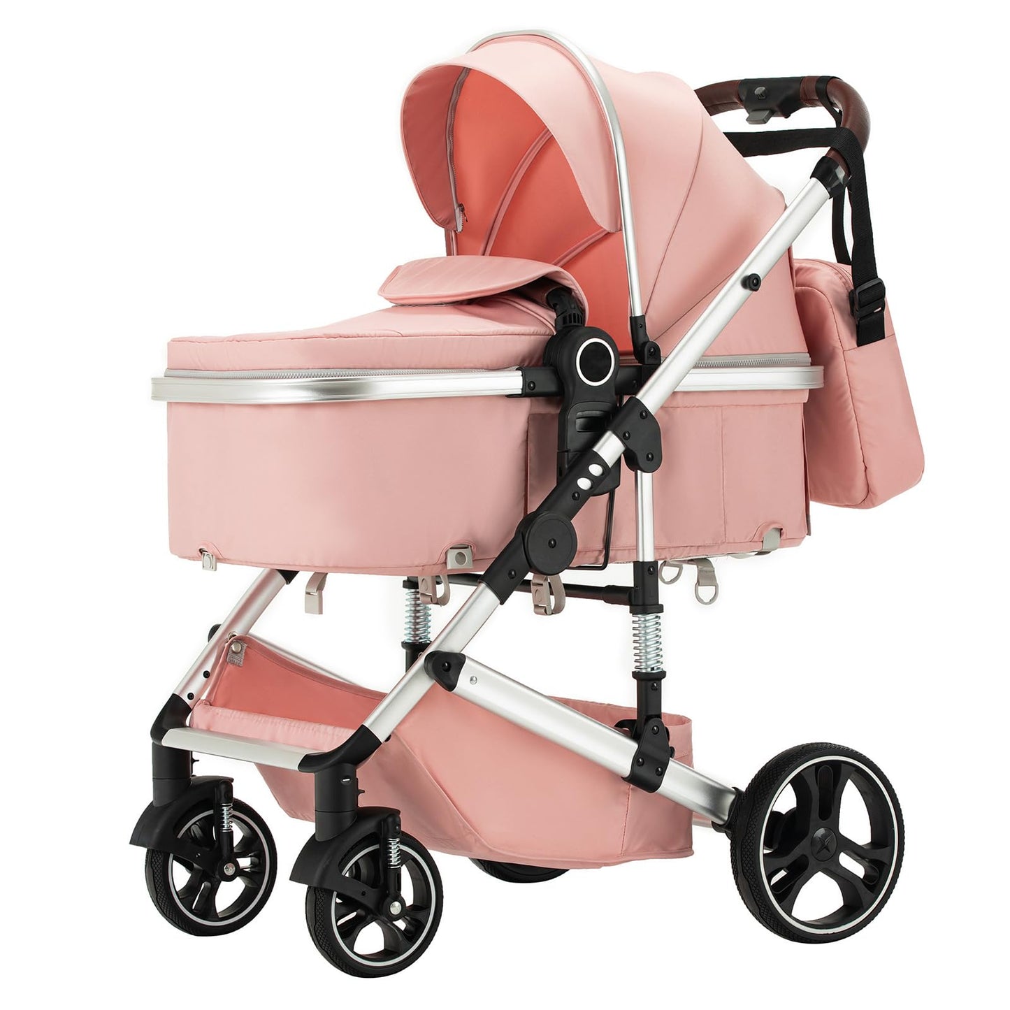 3 in 1 Pram Pushchair Aluminium Frame High Landscape Combined Buggy Lightweight Folding Stroller 3 in 1 Travel System Pram for Newborns Toddlers 0-36 Months from Birth (H9-Pink, H9)