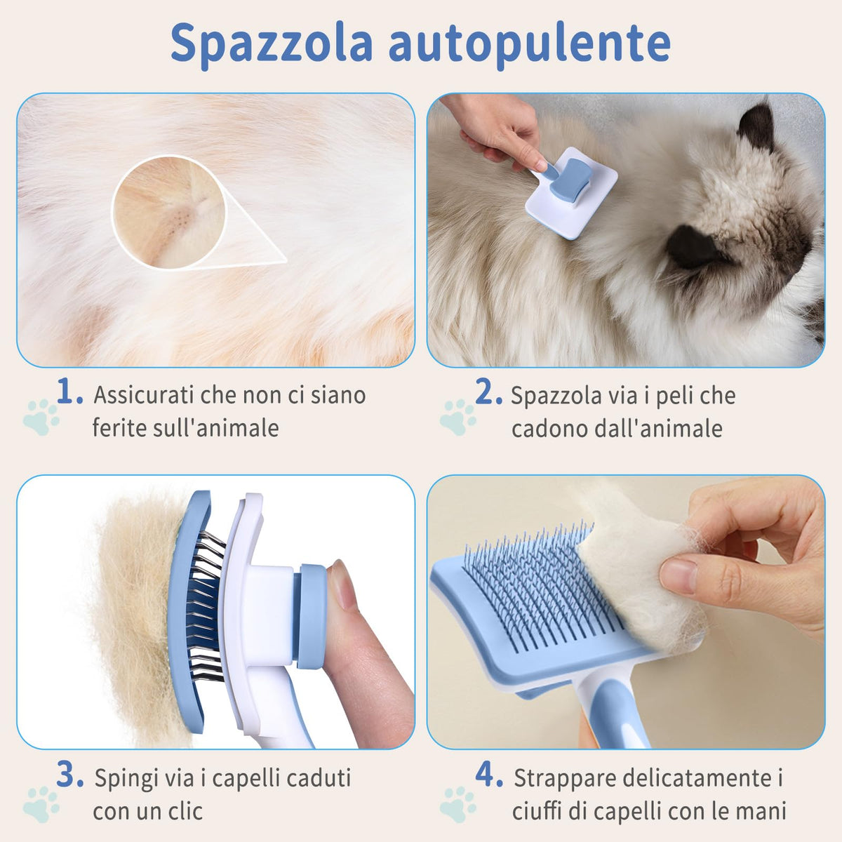 Vinabo Cat Dog Comb Brush, Cat Brush Grooming Comb, Self Cleaning Slicker Brushes, Pet Grooming Tool with Cleaning Button for Dog Shedding Tools
