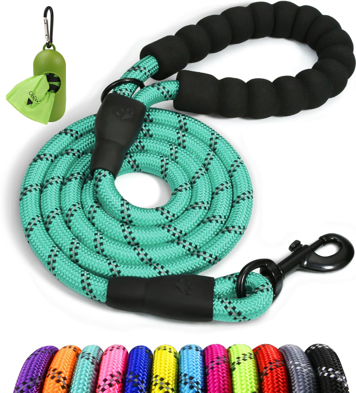 Taglory Rope Dog Lead with Soft Padded Handle – Reflective Rock Climbing Rope Lead for Small and Medium Dogs 120 cm 1.0 cm Black