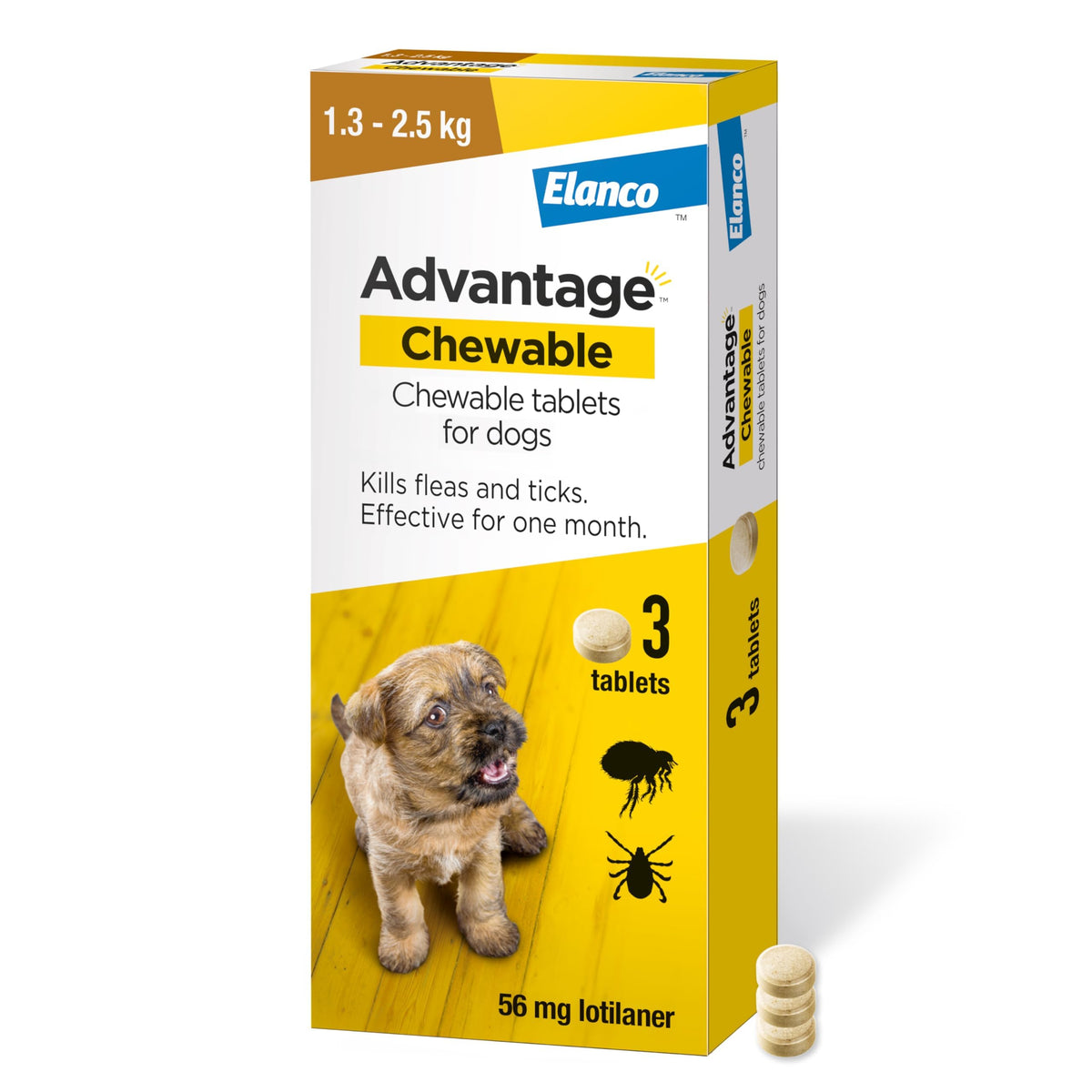 Advantage Chewable 450mg Chewable Tablets for Dogs >11 - 22kg (3 pack), Flea and Tick Treatment, Fast Acting Kills Fleas Within Hours, Prevention Lasts For A Month, Easy To Administer