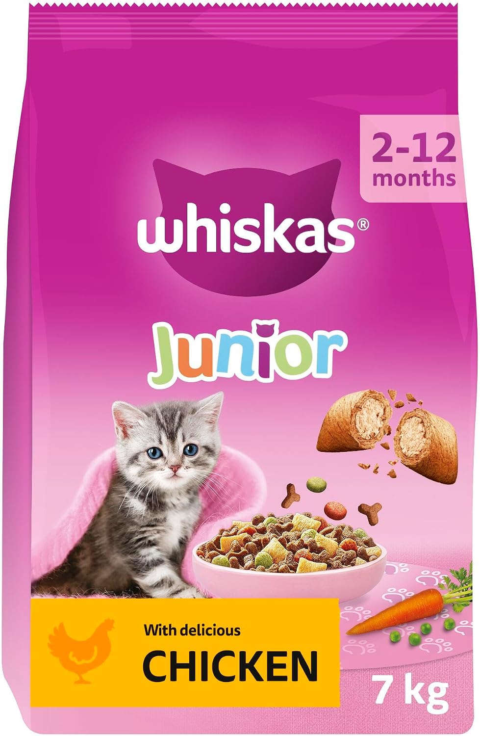 Whiskas Junior Chicken 7 kg Bag, Kitten Cat Dry Food - Pack May Vary