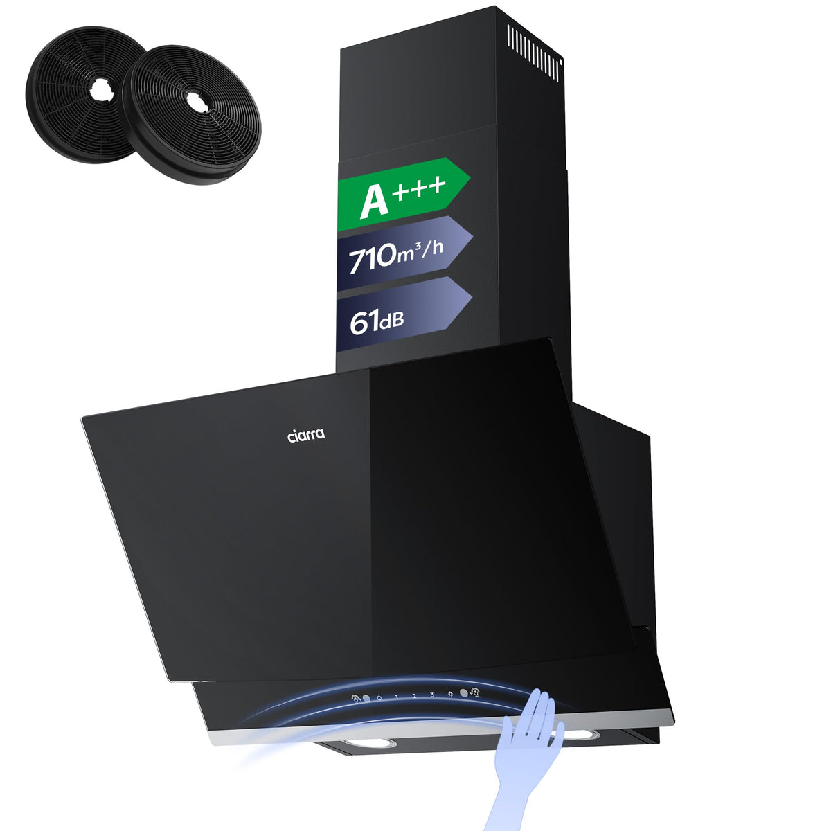 CIARRA 60cm White Angled Cooker Hood, Gesture Control, A+++, CBCW6736A