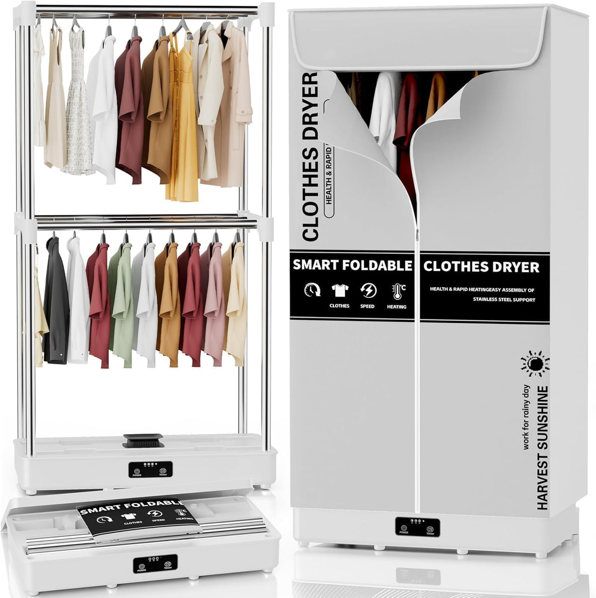 Clothes Dryer, Portable Foldable Drying Machine with Timer, Easy Carry Laundry Drying Wardrobe with Large Capacity, Electric Dryer/Rack for Home | Appartments | RV (White)