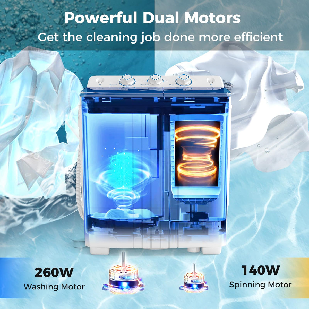 COSTWAY Twin Tub Washing Machine, 8KG (5KG Washer+3KG Dryer)