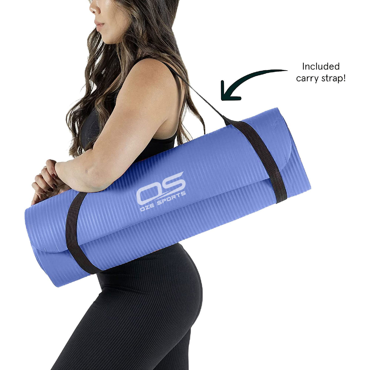 OZE SPORTS Yoga Mat, NBR Foam, Extra Thick, Non-Slip, High Density, Large, for Pilates, Gymnastics, HiiT and Fitness, with Free Carry Strap